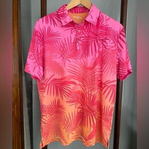 Birdie Bound Polo Shirt Medium Pink Tropical Performance‎ Golf Stretch Casual